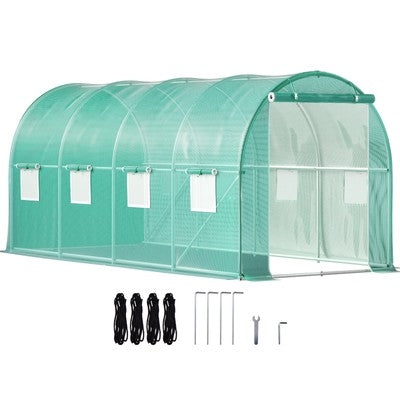 Walk-in Greenhouse 15'x7'x7' Hot Planter House Gardening Galvanized Frame