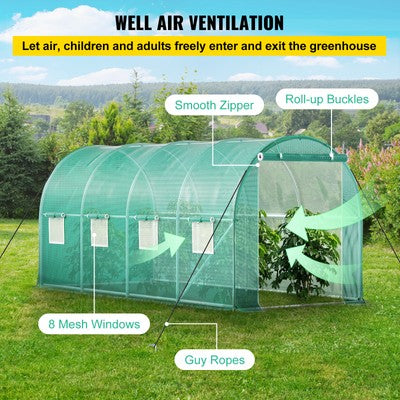 Walk-in Greenhouse 15'x7'x7' Hot Planter House Gardening Galvanized Frame