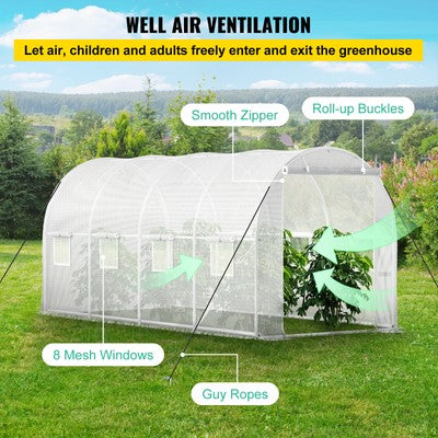 Walk-in Tunnel Greenhouse Galvanized Frame Waterproof 15x6.5x7 ft