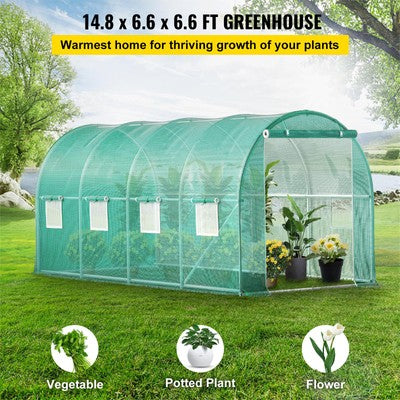 Walk-in Greenhouse 15'x7'x7' Hot Planter House Gardening Galvanized Frame
