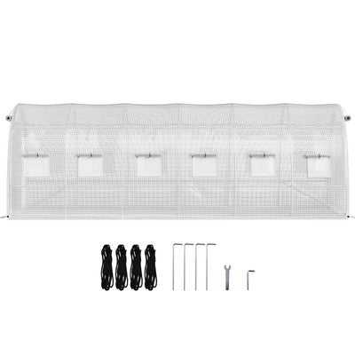 Walk-in Greenhouse 20'x10'x7' Hot Planter House Gardening Galvanized Frame White
