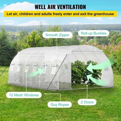Walk-in Greenhouse 20'x10'x7' Hot Planter House Gardening Galvanized Frame White