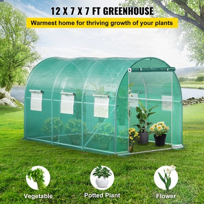 Walk-in Greenhouse 12'x7'x7' Tunnel Planter House Garden Galvanized Frame