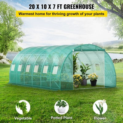 Walk-in Greenhouse 20'x10'x7' Hot Planter House Gardening Galvanized Frame