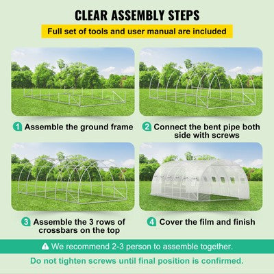 Walk-in Greenhouse 20'x10'x7' Hot Planter House Gardening Galvanized Frame White