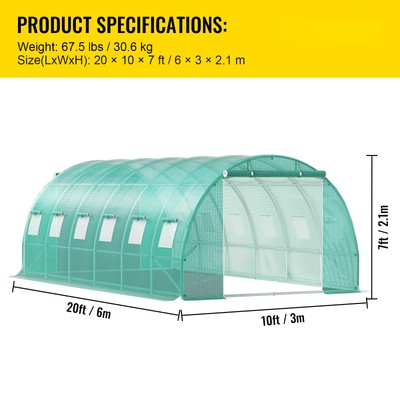 Walk-in Greenhouse 20'x10'x7' Hot Planter House Gardening Galvanized Frame