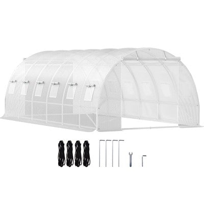 Walk-in Greenhouse 20'x10'x7' Hot Planter House Gardening Galvanized Frame White