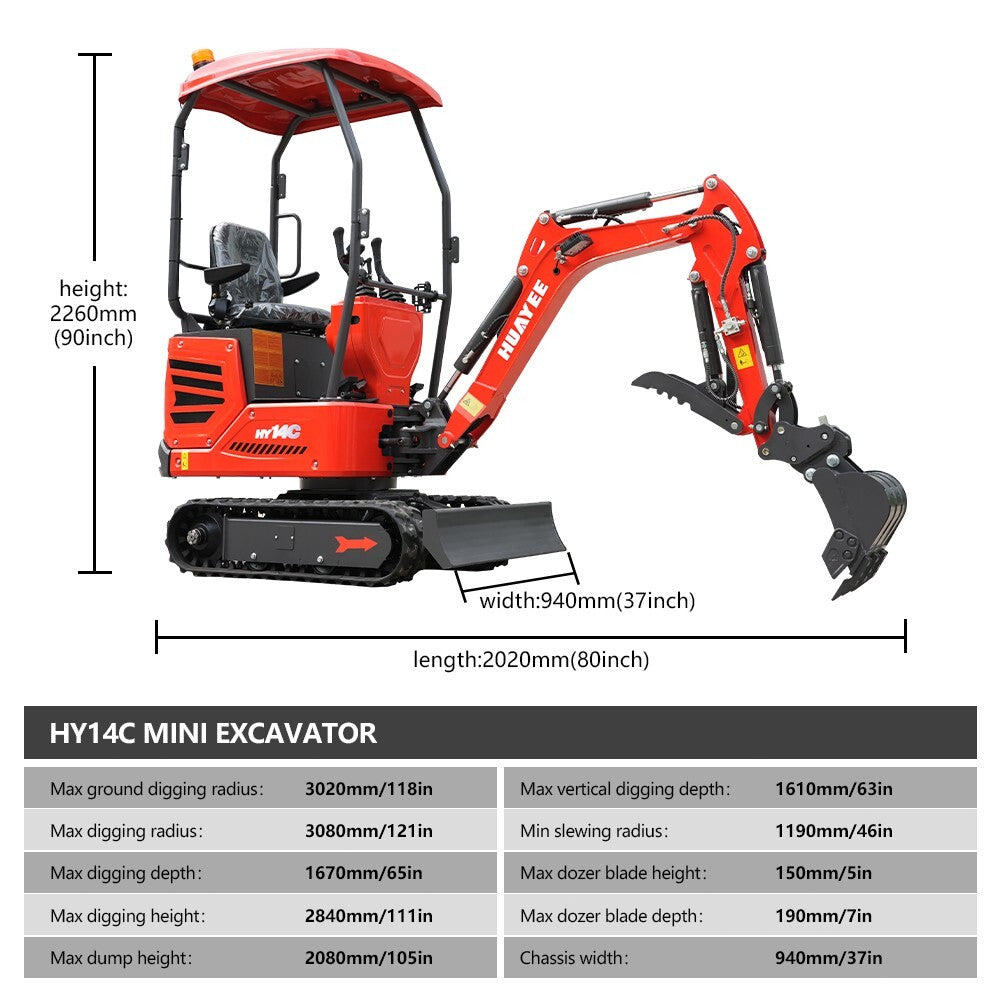 Mini Excavator 1.4 Ton Tracked Digger 13.5HP B&S EPA Gas Engine