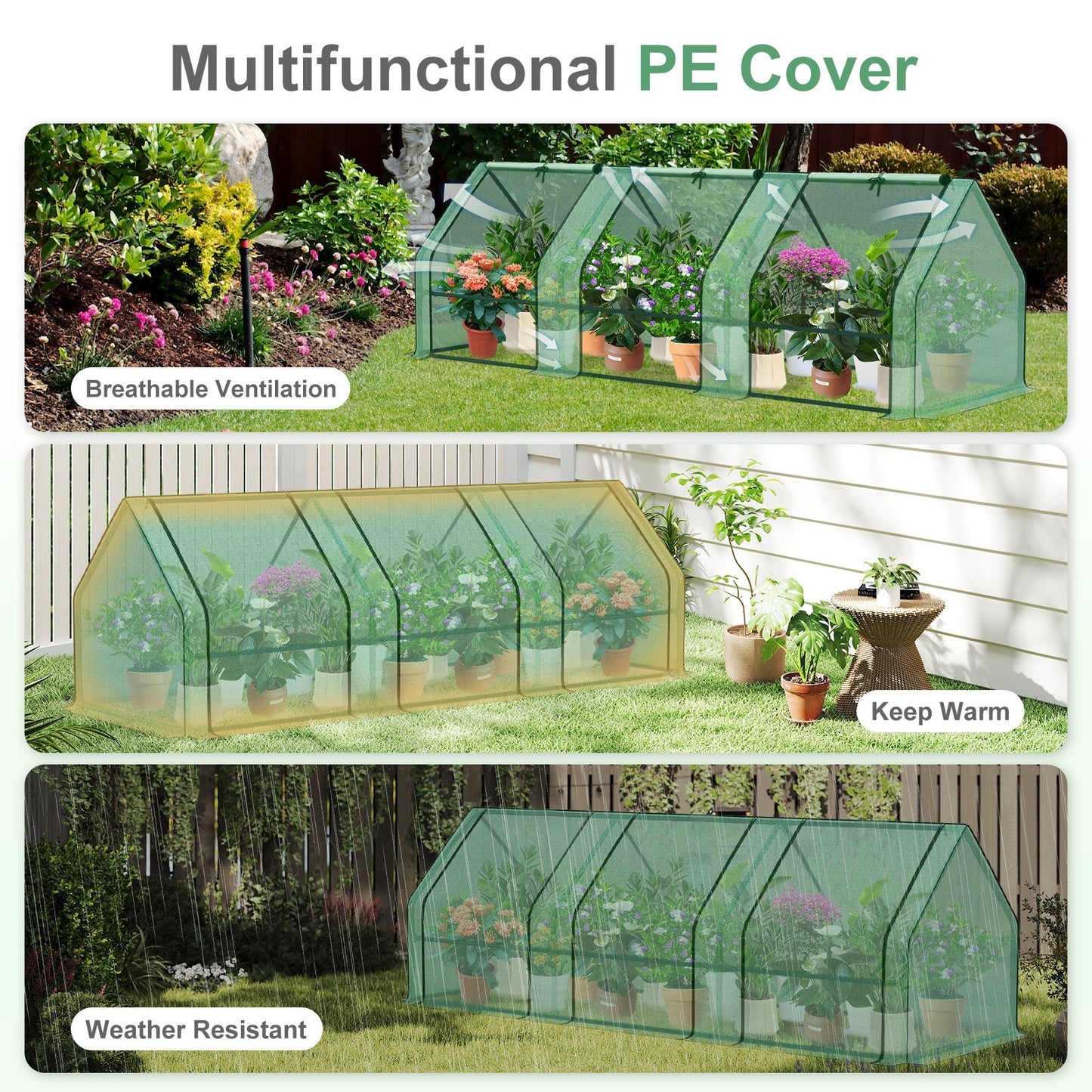 Aoodor 9x3x3FT Outdoor Mini Greenhouse Kit Portable Garden Plants Green House PE
