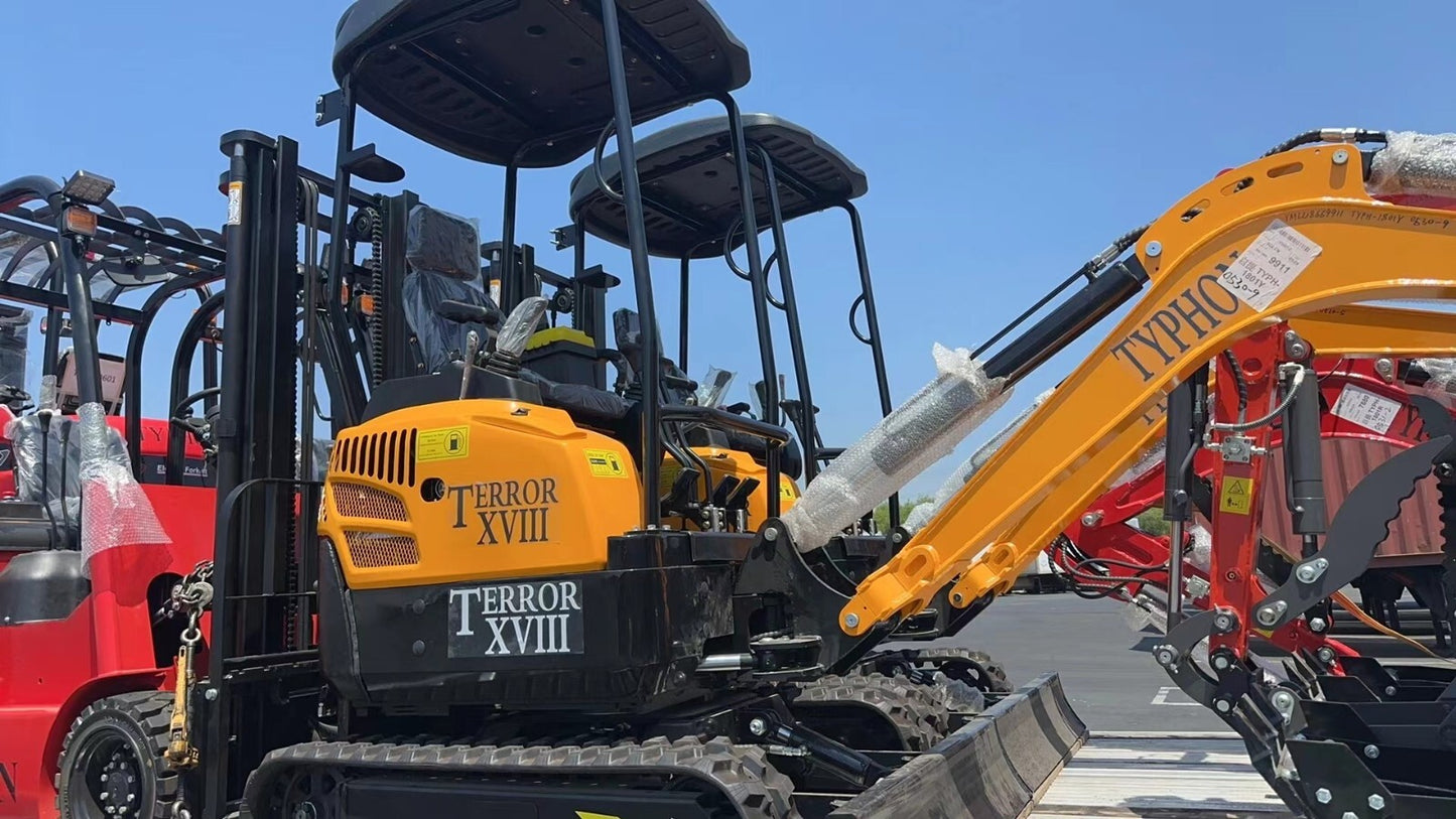 TYPHON TERROR XVIII 2 Ton (4,000 lbs) Mini Excavator – EPA Certified Kubota D902 Diesel, Boom Swing, Canopy, 0.03 cbm Bucket, Hydraulic Thumb