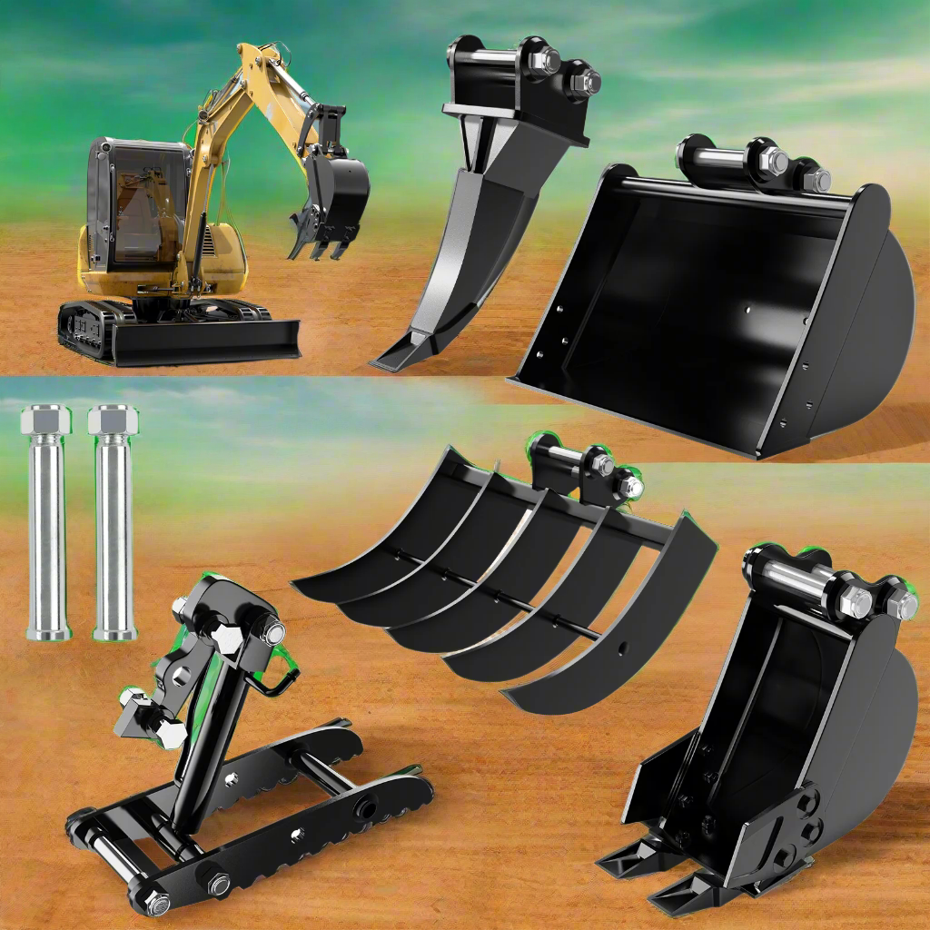 Attachments Mini Excavator: Ripper, Rake, Narrow Bucket, Plain Bucket, Thumb