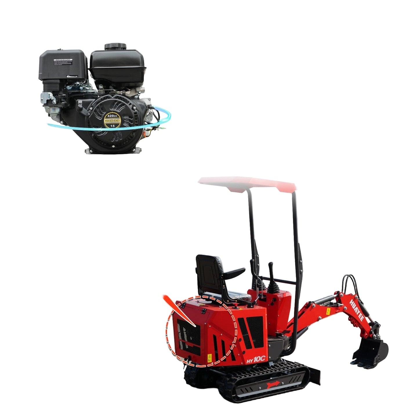Mini Excavator 1 Ton 13.5hp Mini Digger Crawler Gas EPA Engine