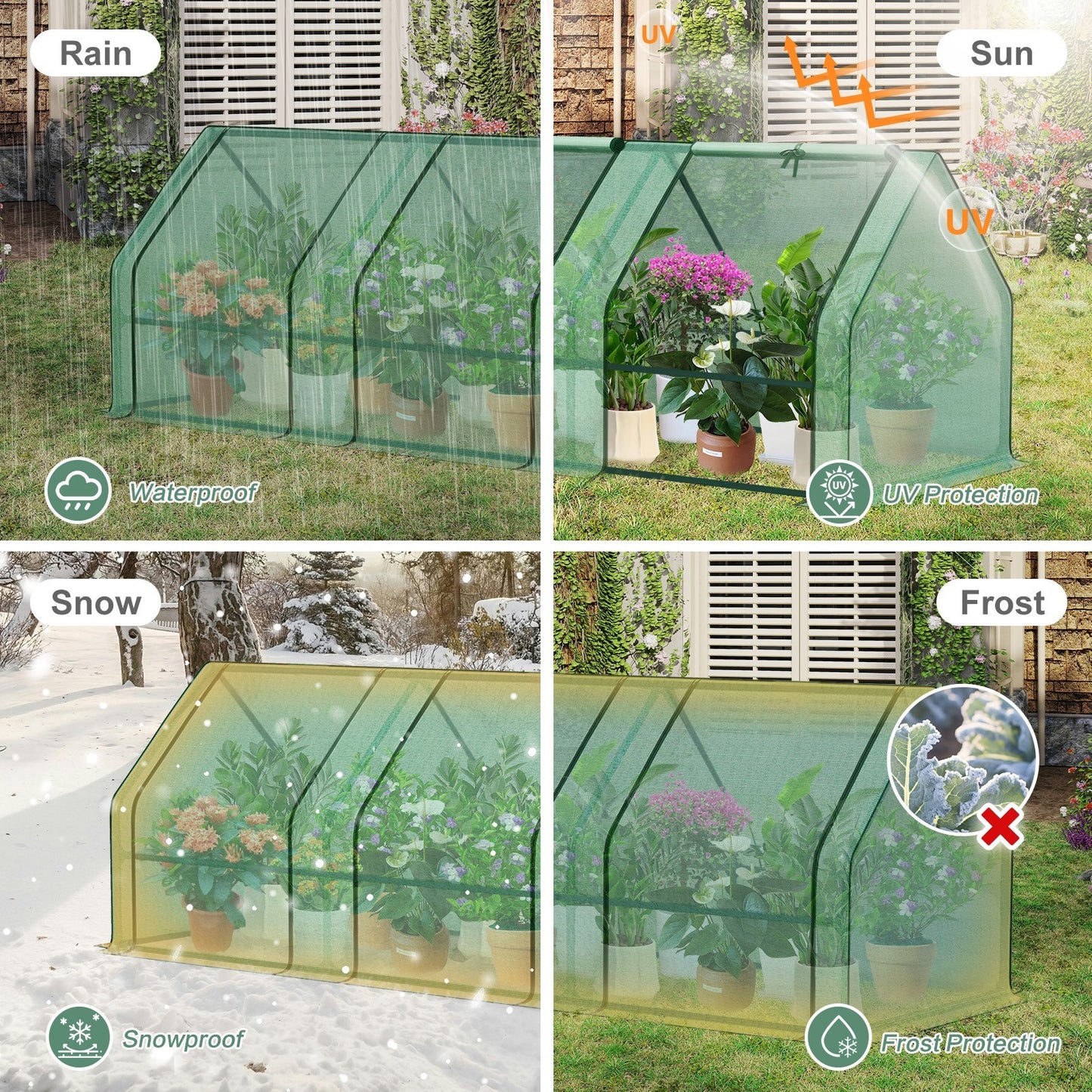 Aoodor 9x3x3FT Outdoor Mini Greenhouse Kit Portable Garden Plants Green House PE