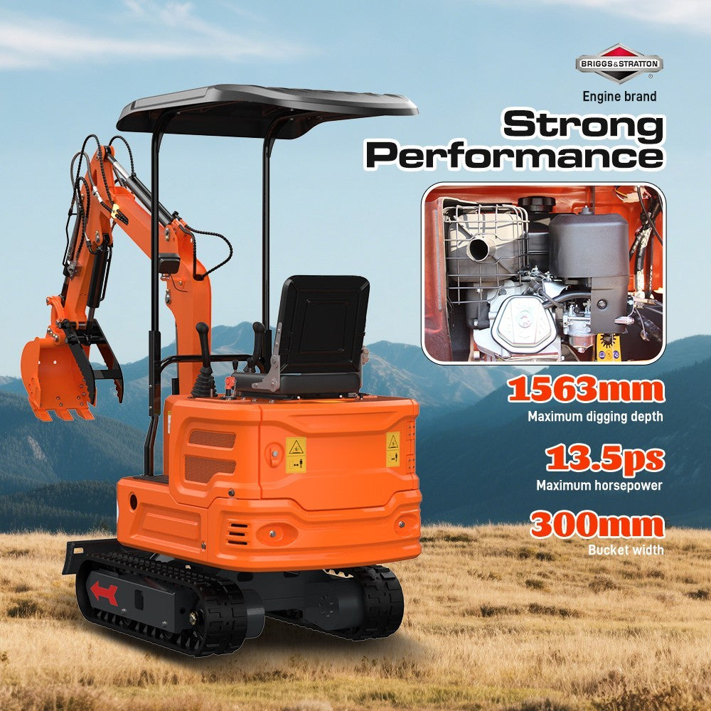 13.5HP 1 TON Mini Excavator B&S EPA Engine Hydraulic Thumb Digger