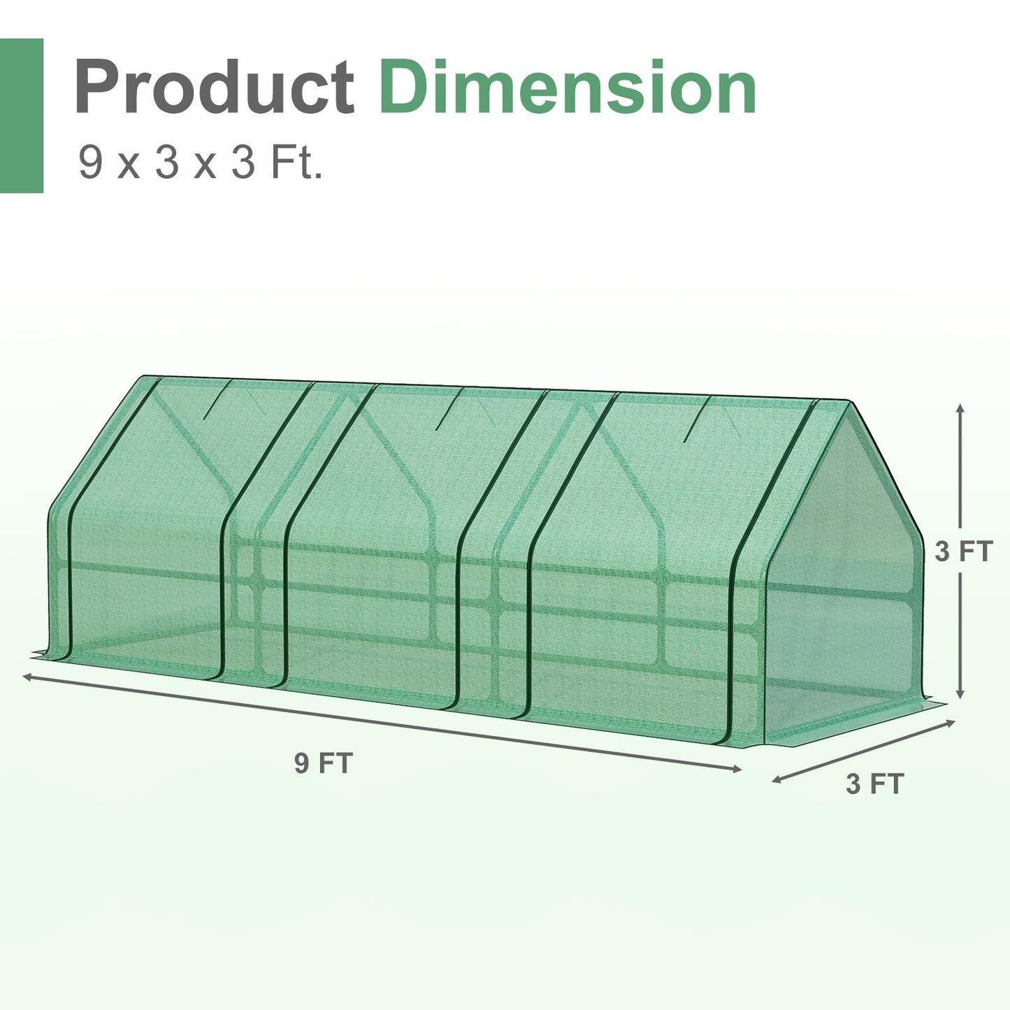 Aoodor 9x3x3FT Outdoor Mini Greenhouse Kit Portable Garden Plants Green House PE