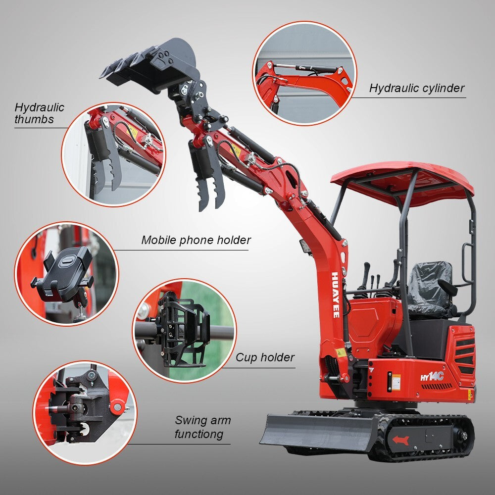Mini Excavator 1.4 Ton Tracked Digger 13.5HP B&S EPA Gas Engine