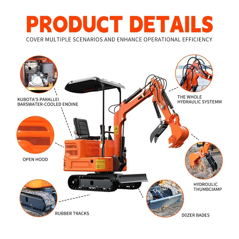 13.5HP 1 TON Mini Excavator B&S EPA Engine Hydraulic Thumb Digger