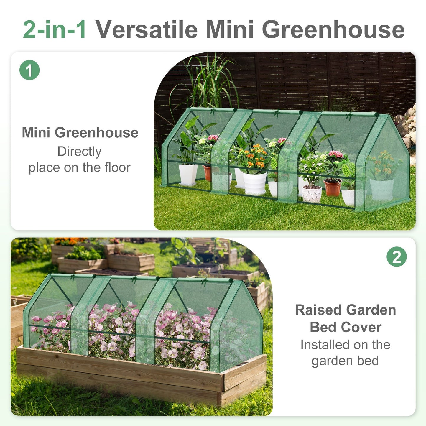 Aoodor 9x3x3FT Outdoor Mini Greenhouse Kit Portable Garden Plants Green House PE