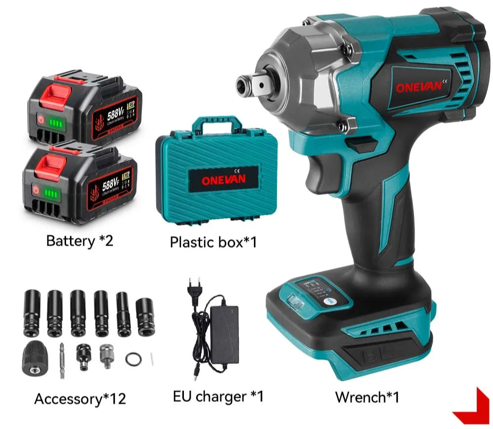 ONEVAN 1200N.M Brushless Cordless Electric Impact Wrench 1/2" | 3-in-1 Power Tool with Drill & Screwdriver Function – For Makita 18V Battery