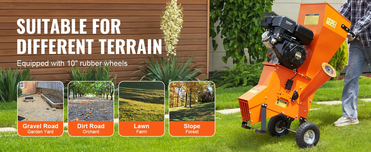Wood Chipper Shredder Mulcher Heavy Duty Gas Powered 4.1/8.6KW Woodchipper Fast Wood Chipping Chopping for Forestry