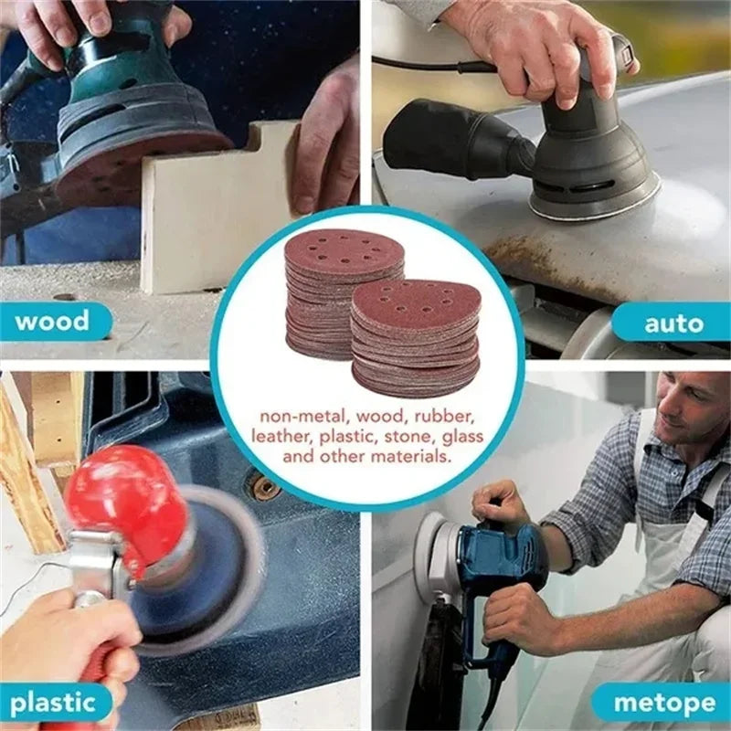 125mm 8-Hole Sanding Discs for Wood & Metal – 40 to 2000 Grit | Abrasive Polishing Grinding Pads