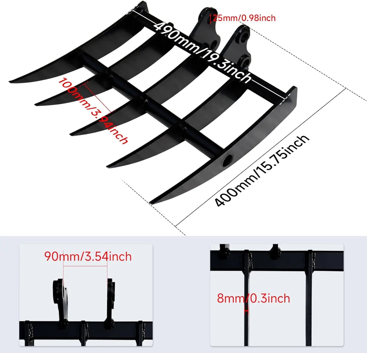 Rake Attachment for 1 Ton Mini Excavator USA STOCK