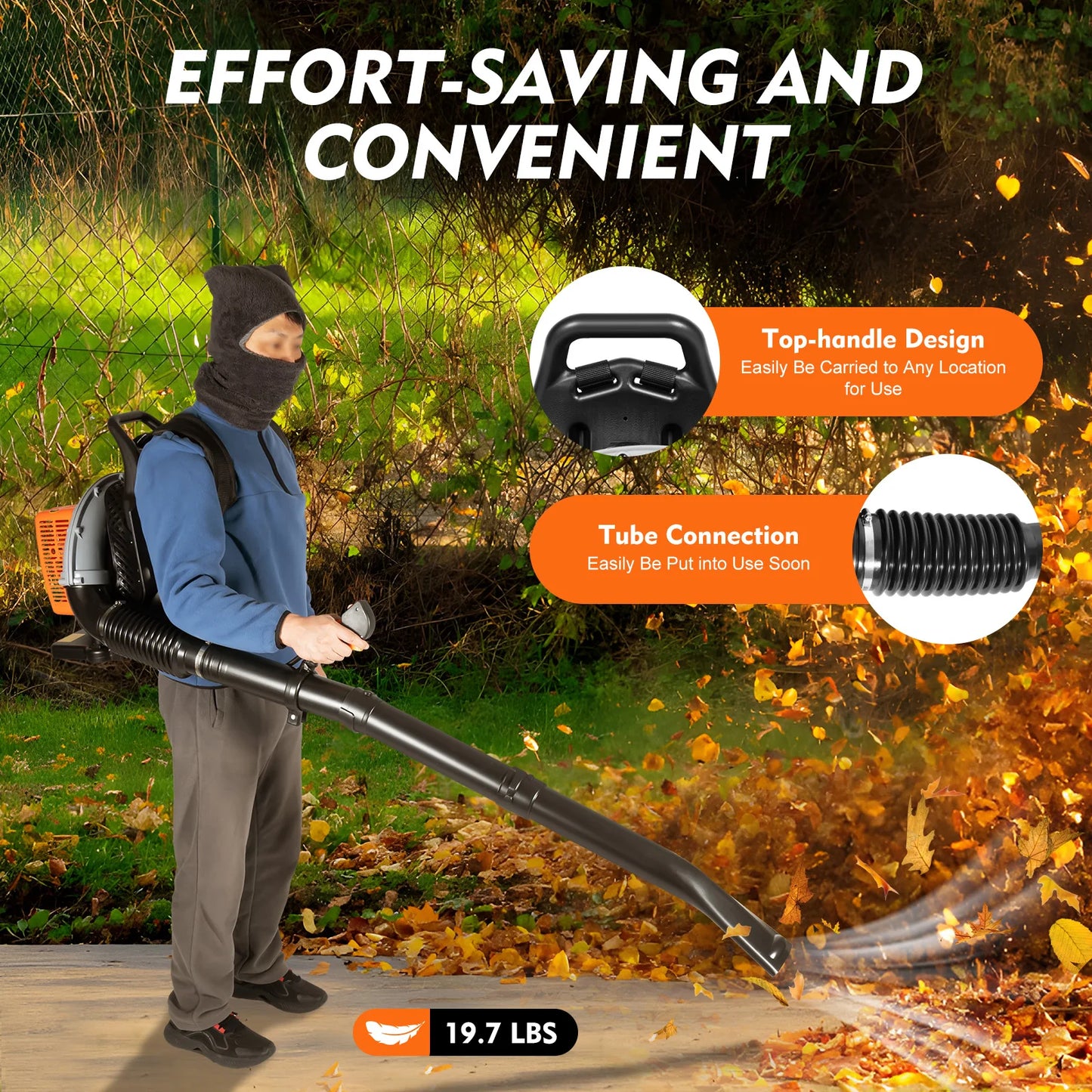 2700W Backpack Leaf Blower 63CC 2 Stroke Gas Powered Leaf Blowers W/ 1.8L Fuel Tank, Air Cooling Gasoline Grass Blower for Yard