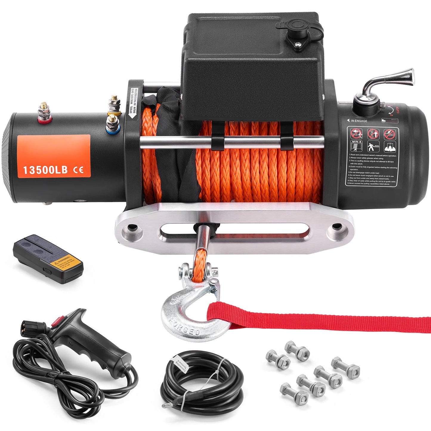 13500lb Electric Winch with 80ft Synthetic Rope & Wireless/Wired Remote – 12V Off-Road Recovery Tool