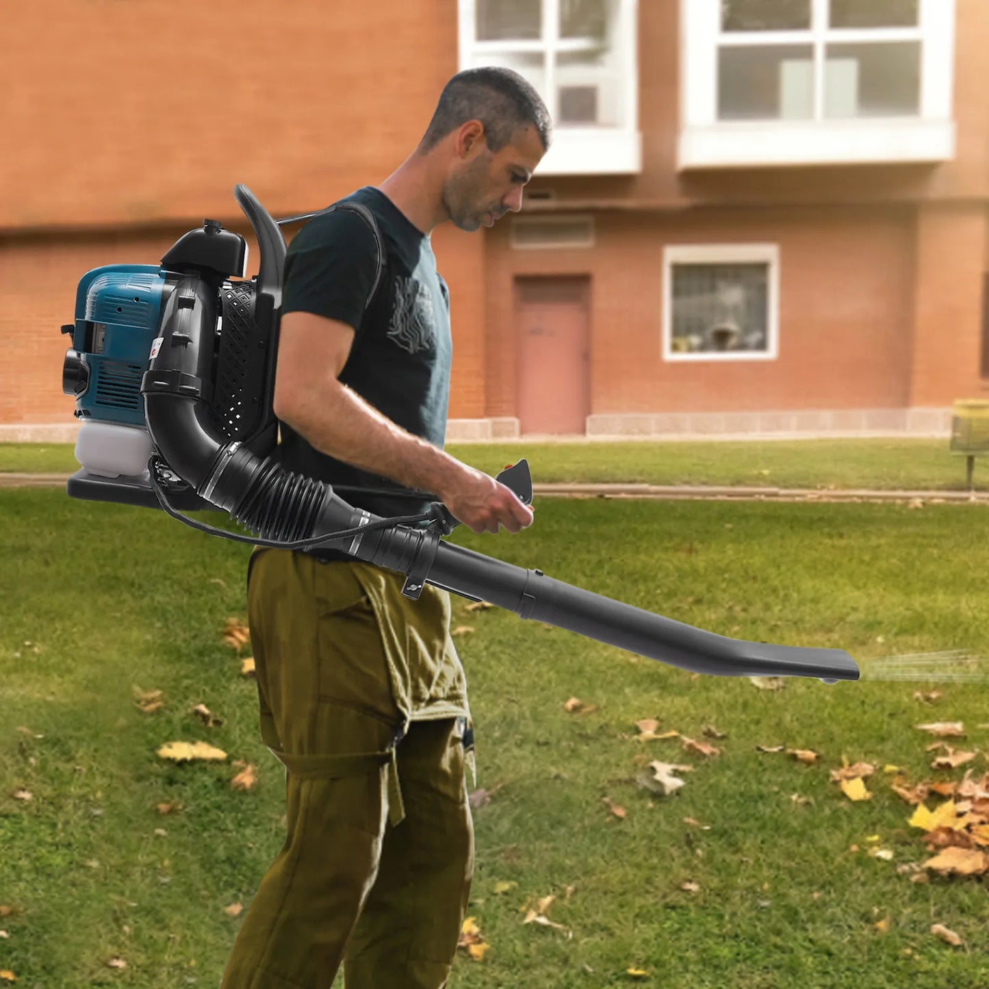 75.6CC Backpack Leaf Blower, 4 Stroke Gas Powered Leaf Blower, with 498ft ³/s Powerful Blowing, 1.9L Large Fuel Tank
