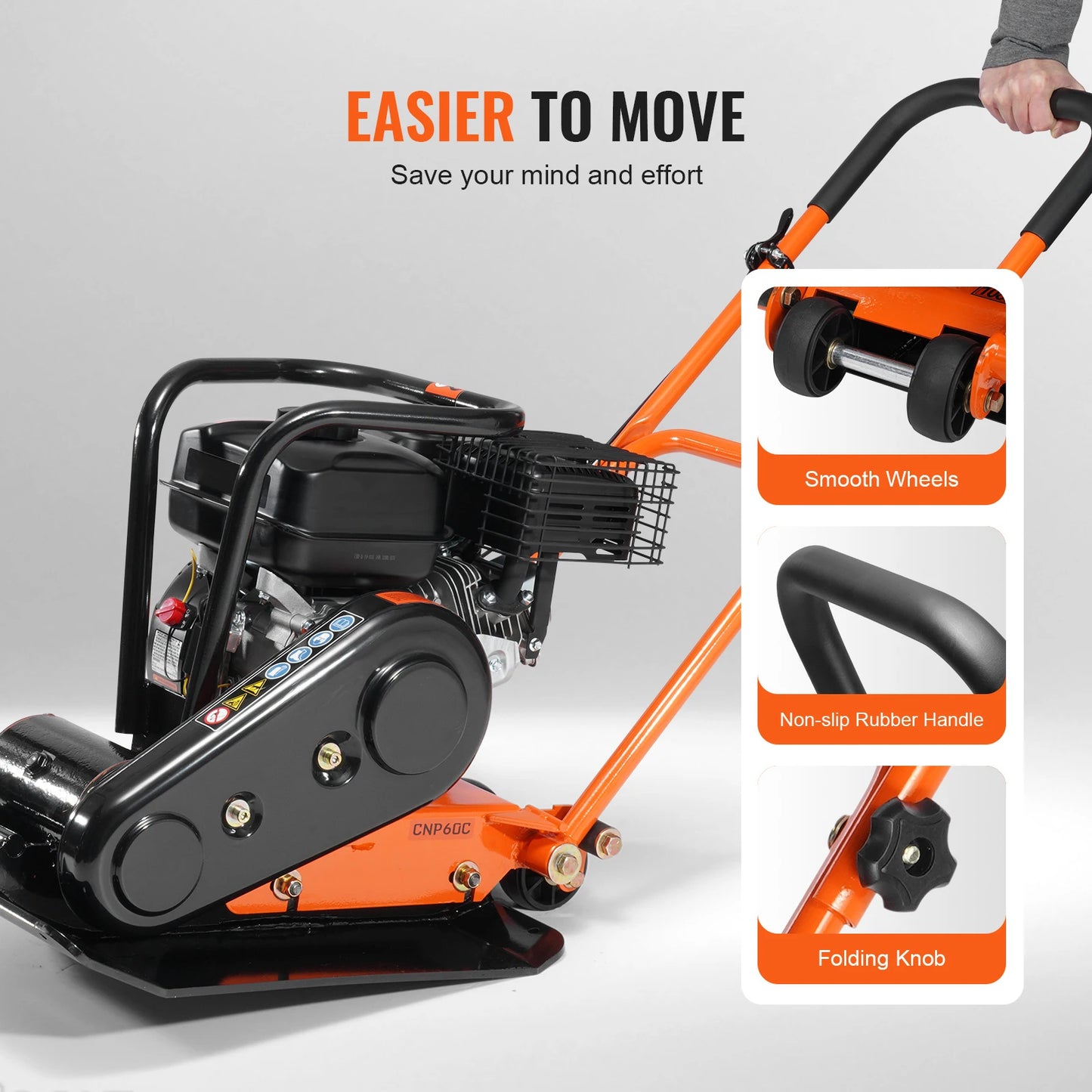 Gasoline Plate Compactor 6.5 HP Force Vibratory Compaction Tamper For Walkways, Patios, Asphalts Paver Landscaping