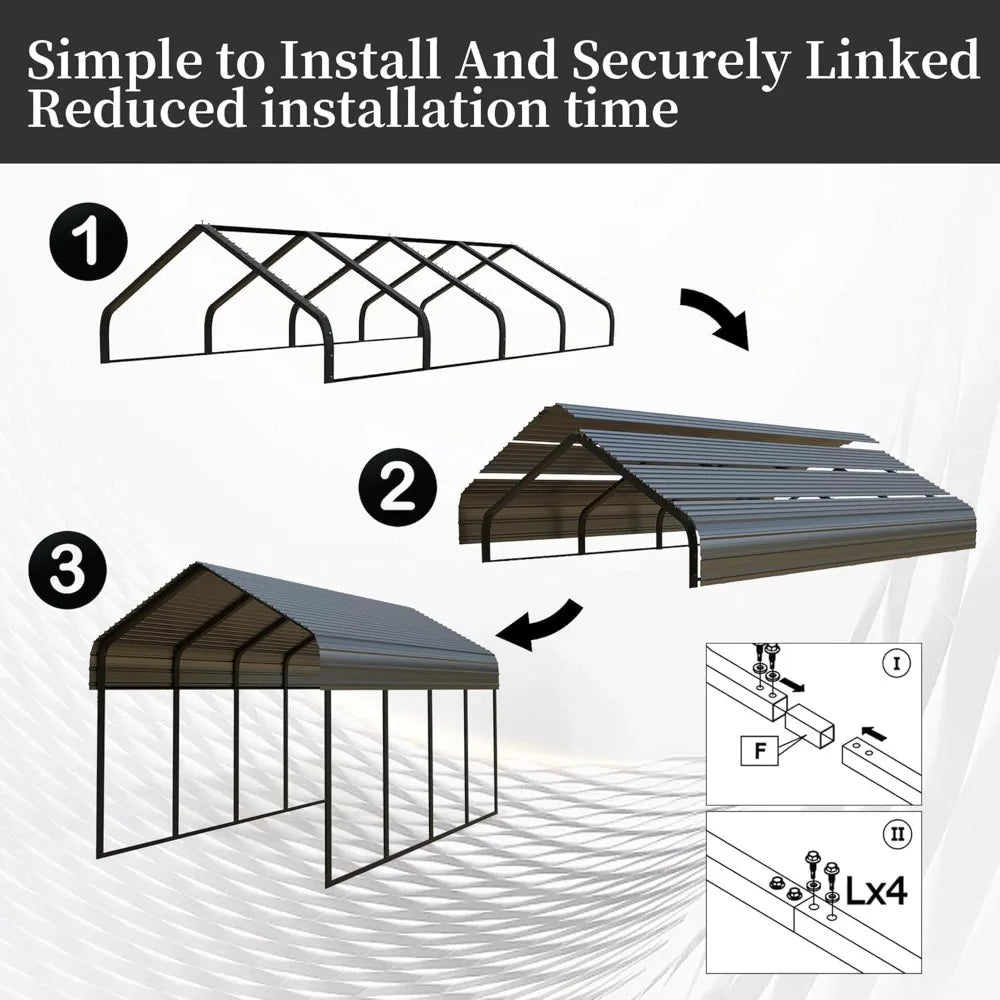 20x20 FT Heavy Duty Metal Carport with Galvanized Steel Roof & Frame - All-Weather Portable Garage Shelter for 2 Cars, Safe Boat