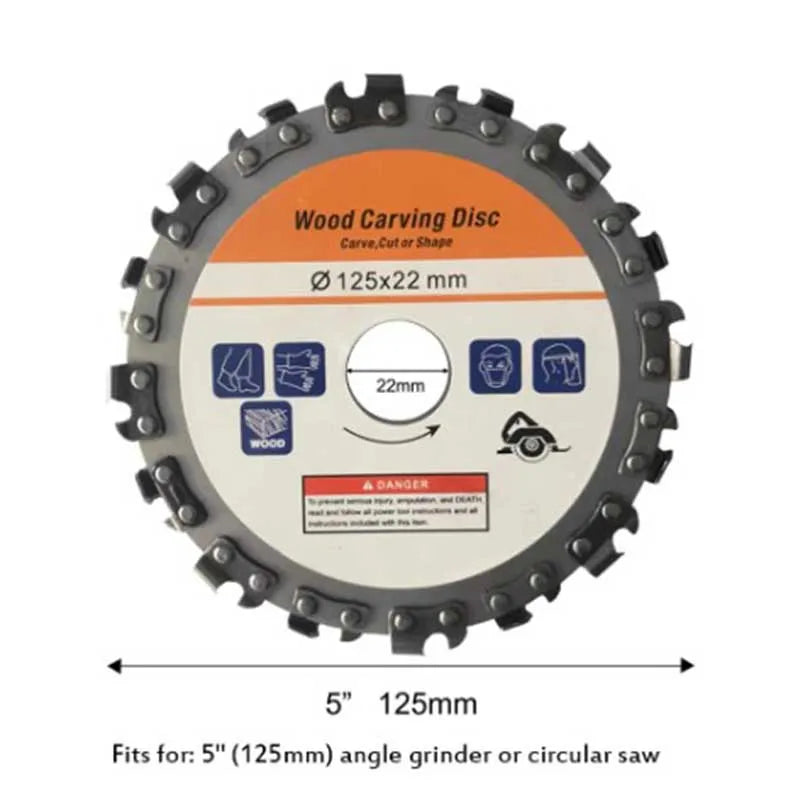 125mm x 22mm 16-Tooth Wood Carving Grinding Disc ā Chainsaw Cutting Blade for 5" Angle Grinder