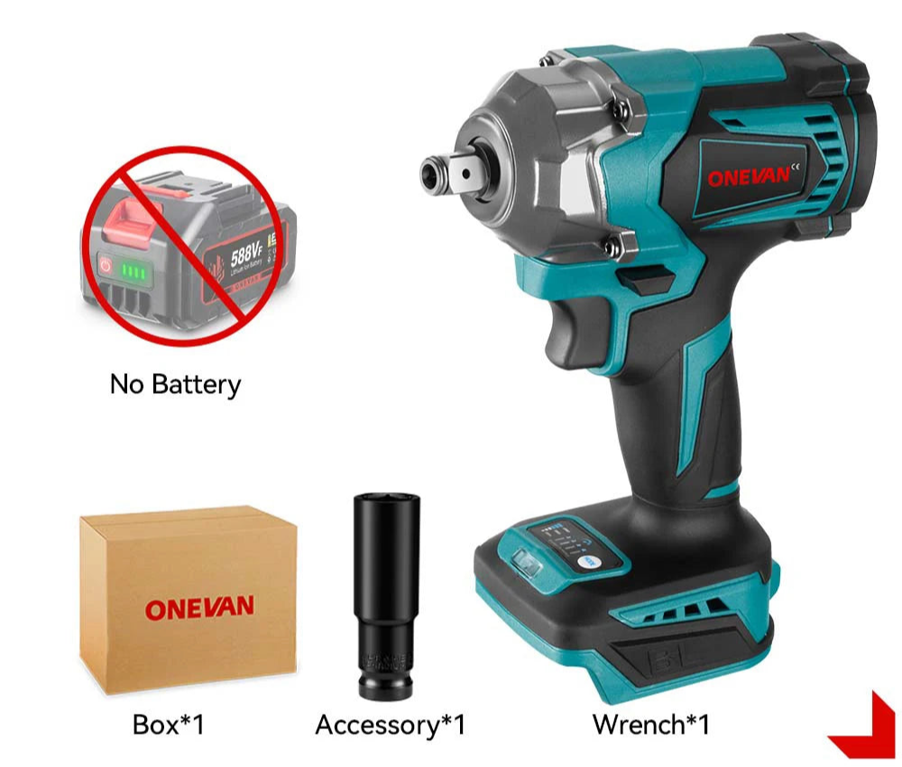 ONEVAN 1200N.M Brushless Cordless Electric Impact Wrench 1/2" | 3-in-1 Power Tool with Drill & Screwdriver Function – For Makita 18V Battery