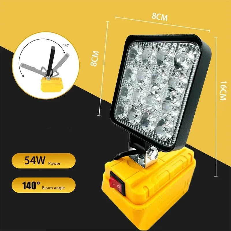 3" Cordless LED Work Light for DeWalt 14.4V–20V Batteries – 54W Portable Spotlight