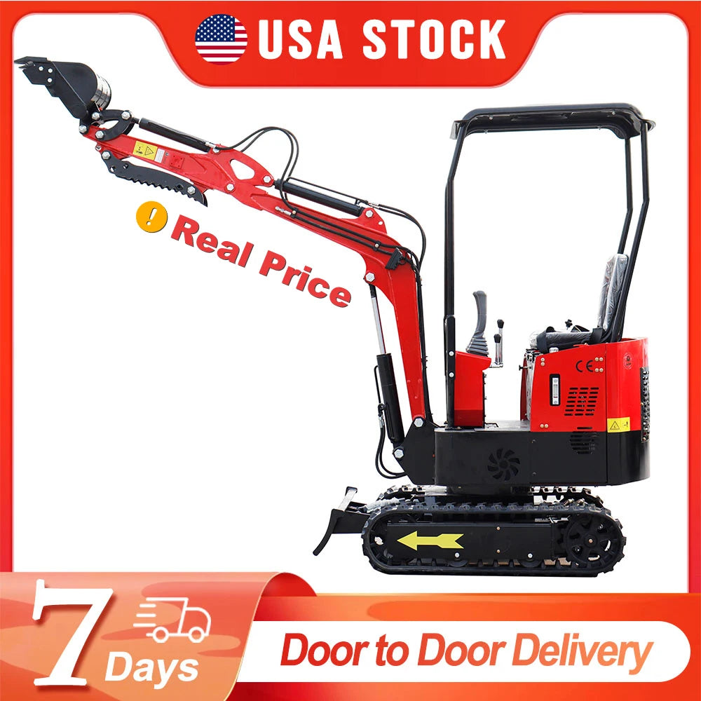 1 Ton Mini Excavator 1000kg – USA Stock Hydraulic Crawler Digger with RATO Engine | Door-to-Door Delivery