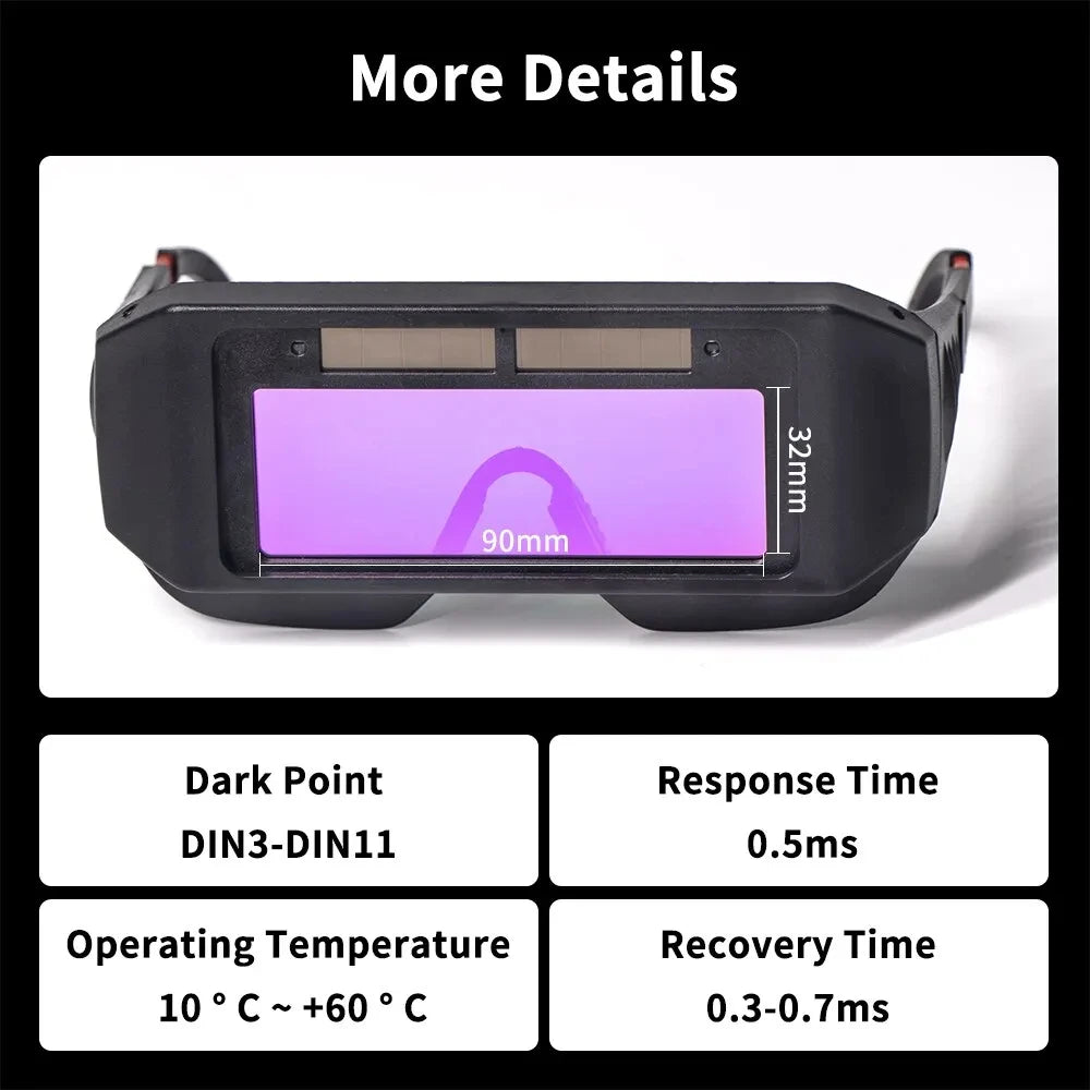 Solar Powered Auto-Darkening Welding Goggles β Shade 3/11, MIG TIG MMA Plasma Welding Glasses with Adjustable Headband