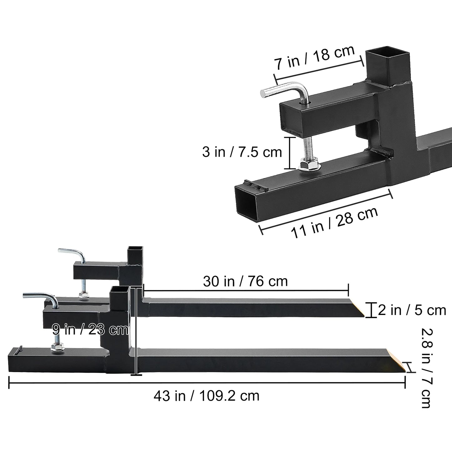 43"/60" Clamp-On Pallet Forks – 2000/4000 lbs Tractor Bucket Attachments for Skid Steer & Loader