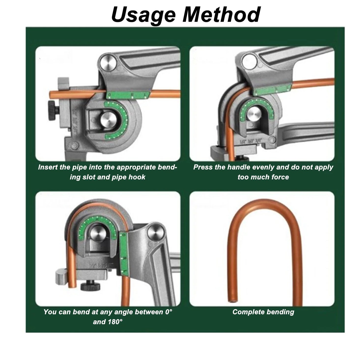 3-in-1 Manual Tubing Bender – 1/4", 3/8", 1/2" for Copper & Aluminum Pipes (0–180°)