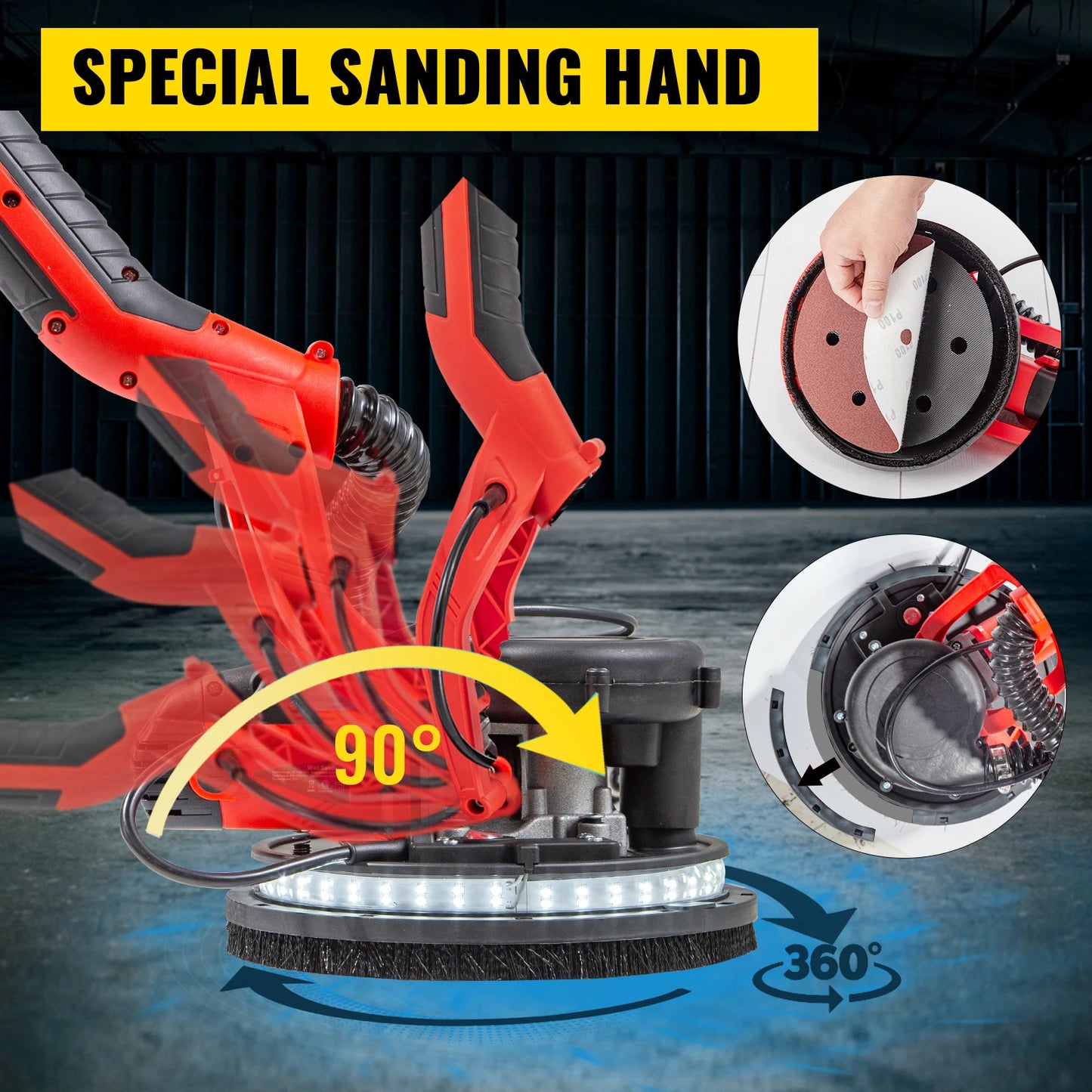 Drywall Sander 850W – Variable Speed 800–1750 RPM | LED Light, Telescopic Handle, Vacuum Bag Included