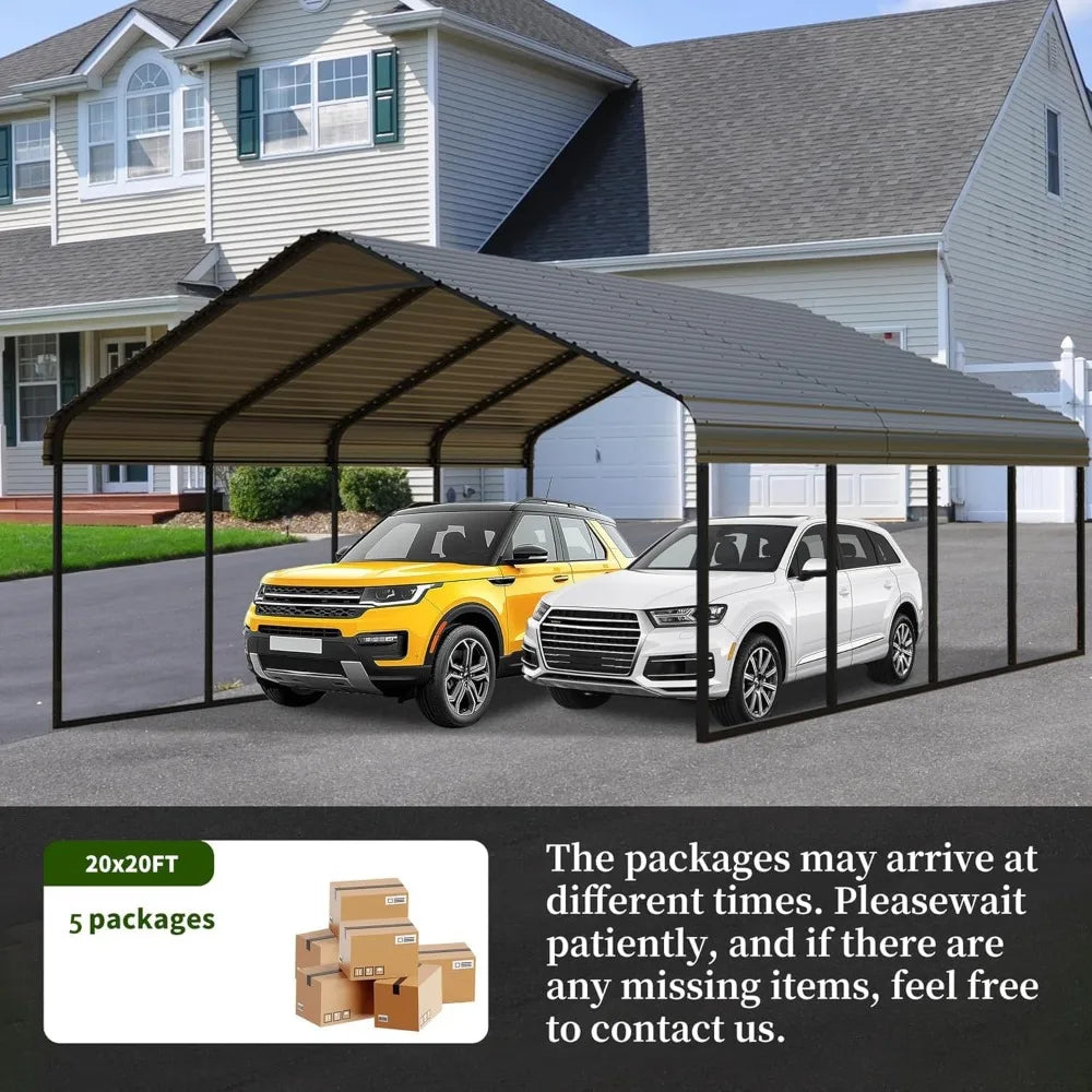 20x20 FT Heavy Duty Metal Carport with Galvanized Steel Roof & Frame - All-Weather Portable Garage Shelter for 2 Cars, Safe Boat