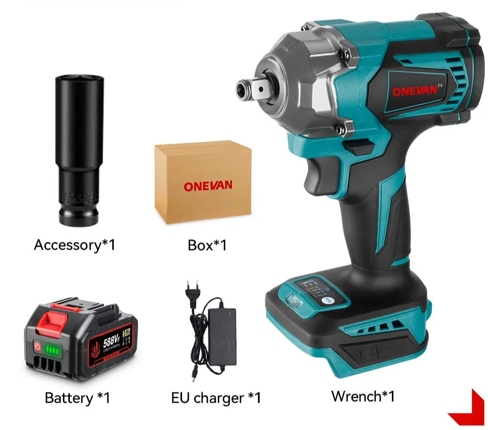 ONEVAN 1200N.M Brushless Cordless Electric Impact Wrench 1/2" | 3-in-1 Power Tool with Drill & Screwdriver Function – For Makita 18V Battery