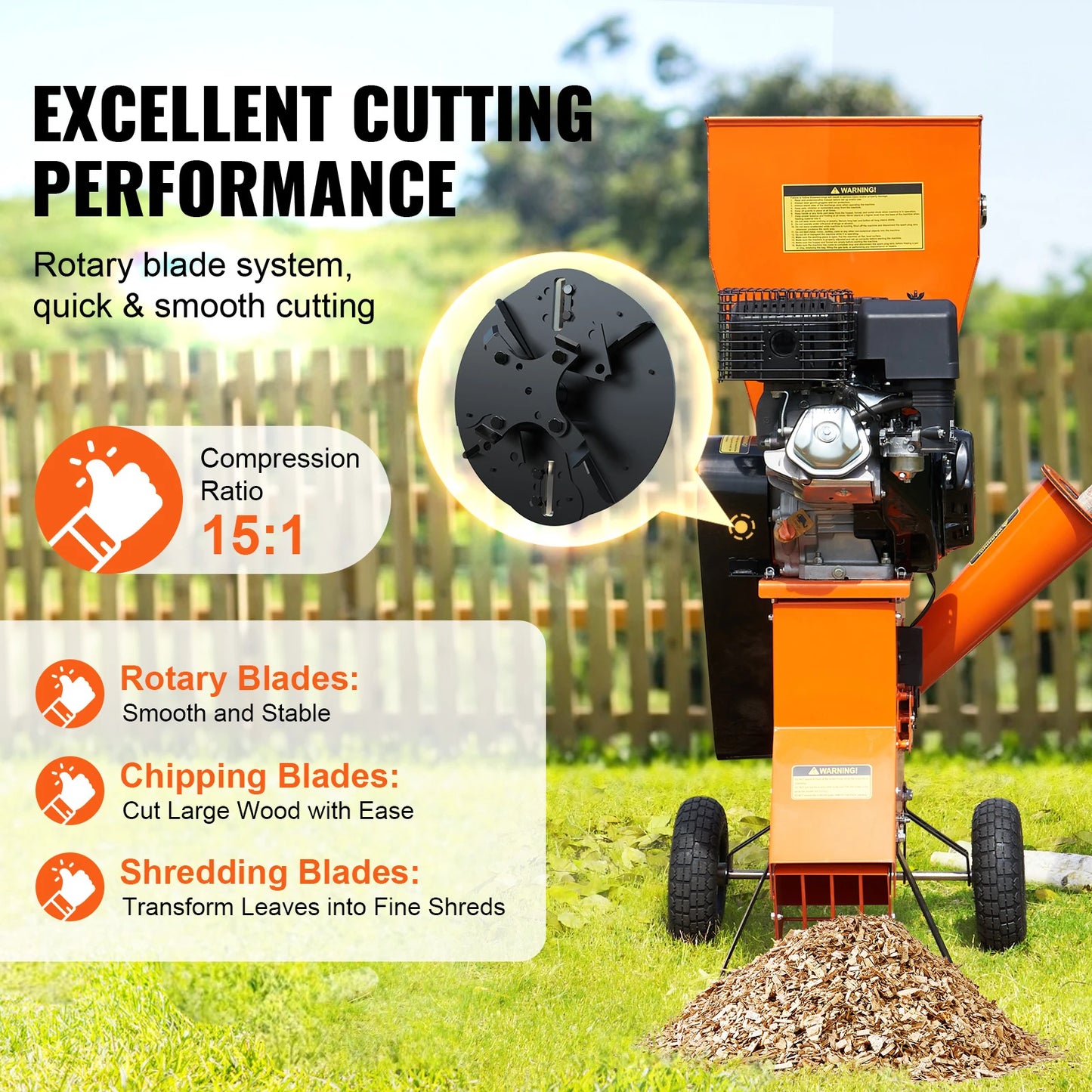 Wood Chipper Shredder Mulcher Heavy Duty Gas Powered 4.1/8.6KW Woodchipper Fast Wood Chipping Chopping for Forestry