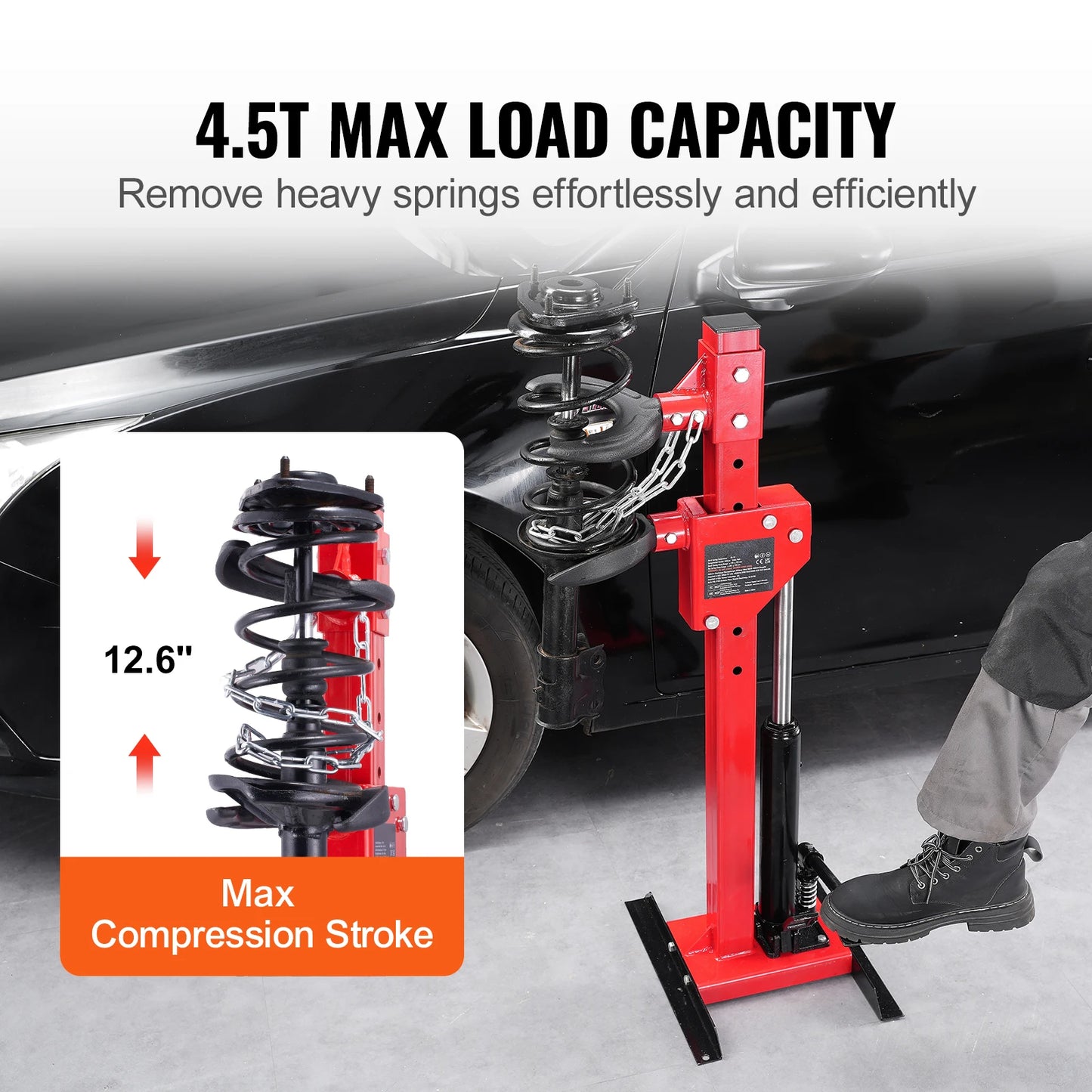 4.5 Ton Hydraulic Strut Spring Compressor β 9920LBS Auto Coil Spring Compressor Tool with Safety Chain & Jack for Cars, SUVs, Pickups