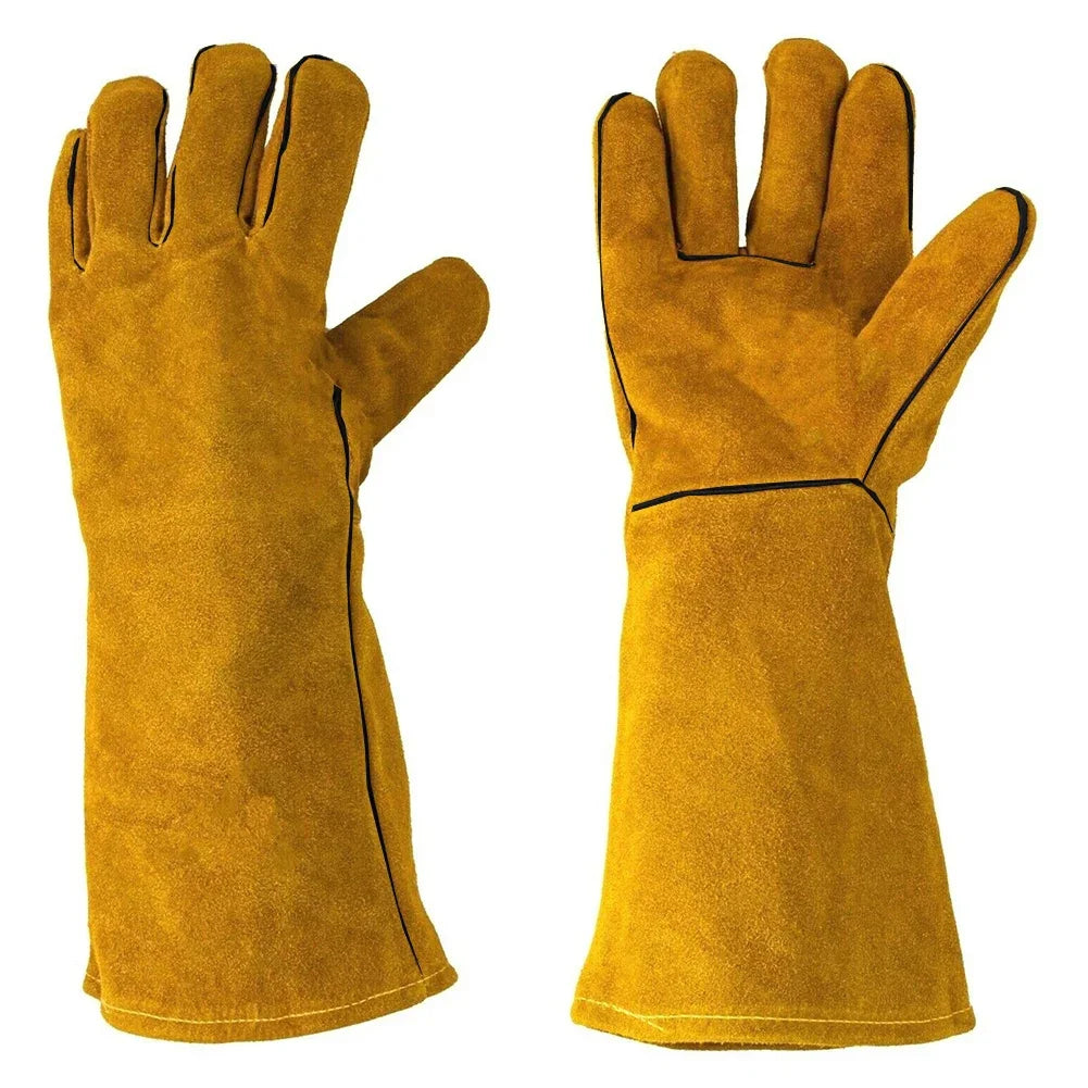 Cowhide Welding Gloves – Flame-Retardant, Heat-Resistant Safety Work Gloves for Metalwork, Soldering, Construction