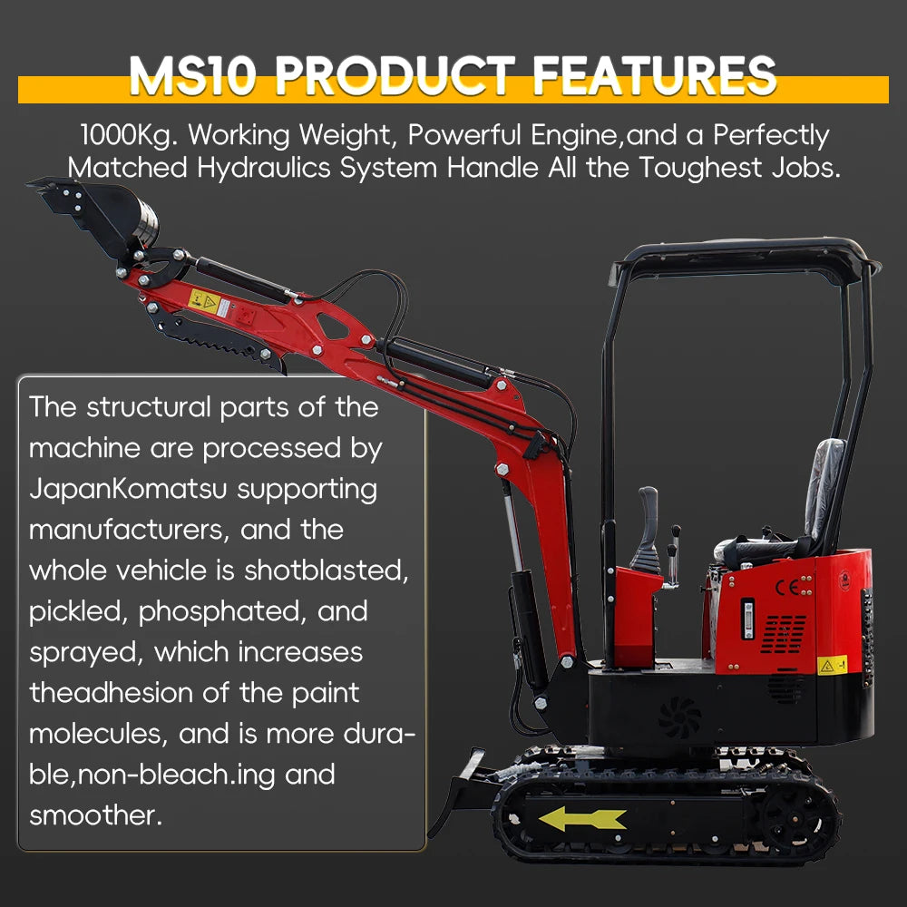 MS10H 1 Ton Mini Excavator with 8 Attachments | Crawler Digger – USA Stock