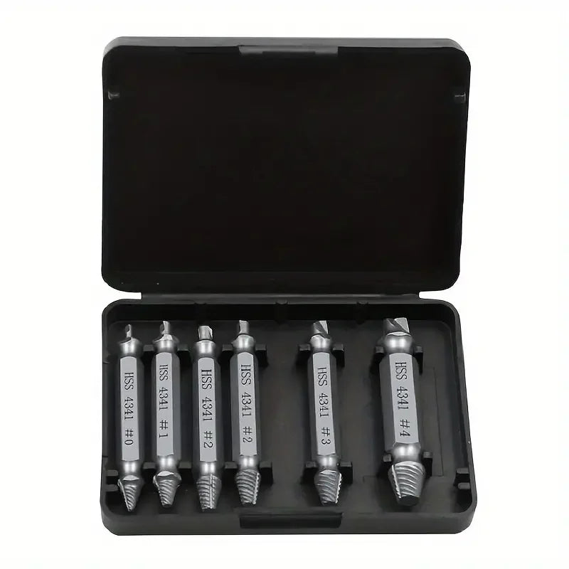 6PCS Damaged Screw Extractor Set – Stripped Screw Bolt Remover Drill Bits Kit | HSS Double-Headed Broken Stud Remover