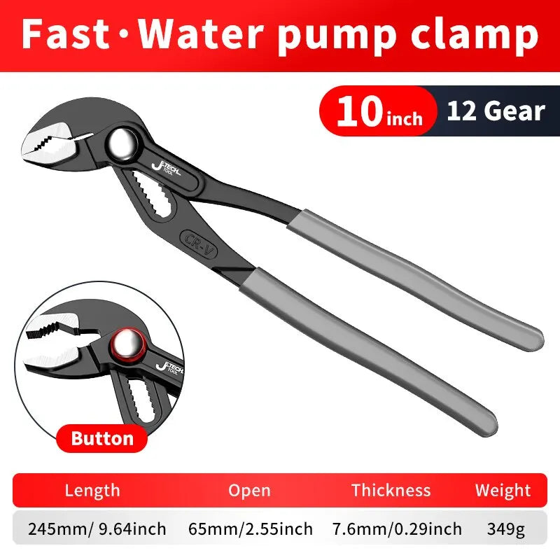 Adjustable Water Pump Pliers – Quick Release Pipe Wrench (8" 10" 12") for Plumbing & DIY