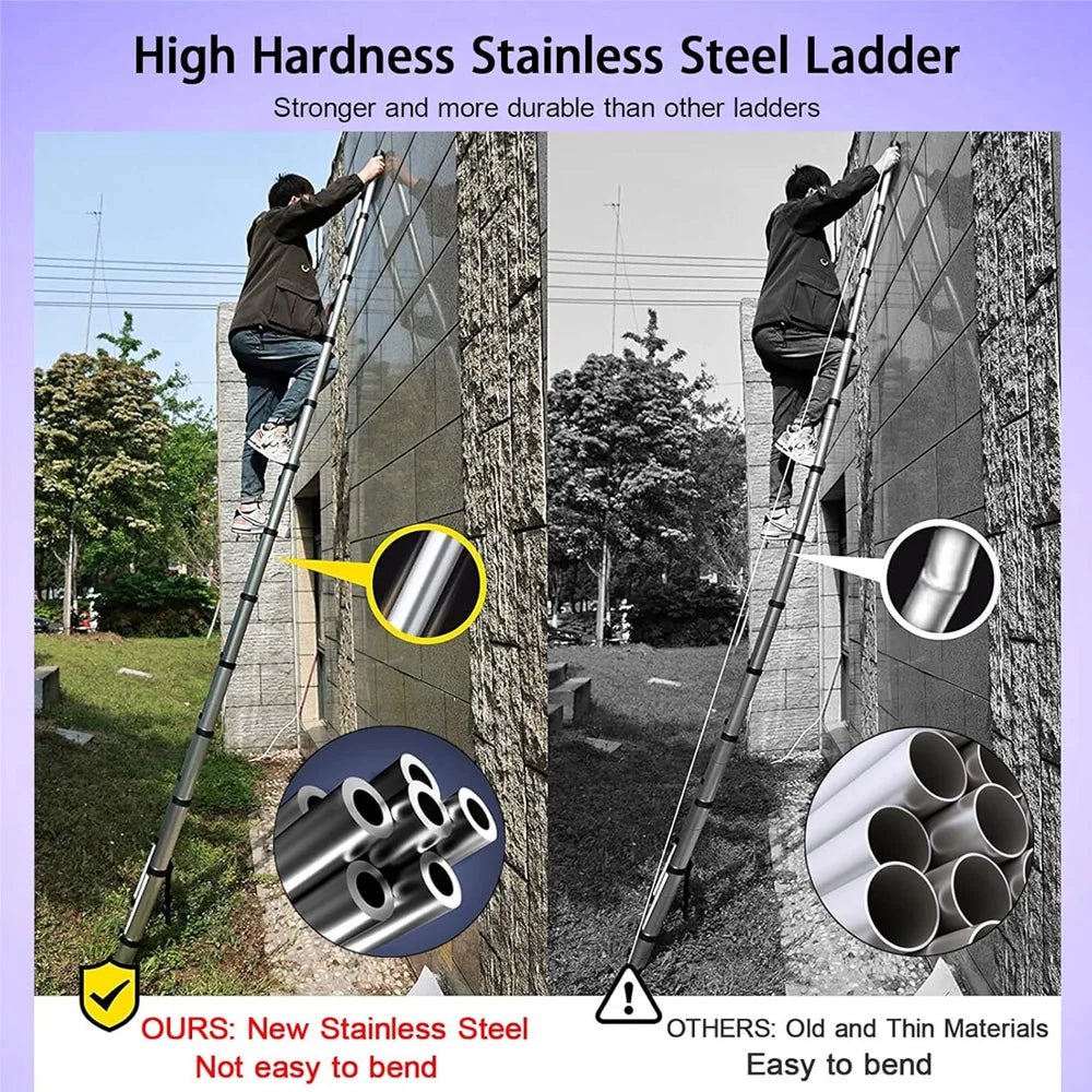 Stainless Steel Telescopic Ladder 2.6M–5M – Heavy Duty Folding Extension Ladder for Home & Loft Use