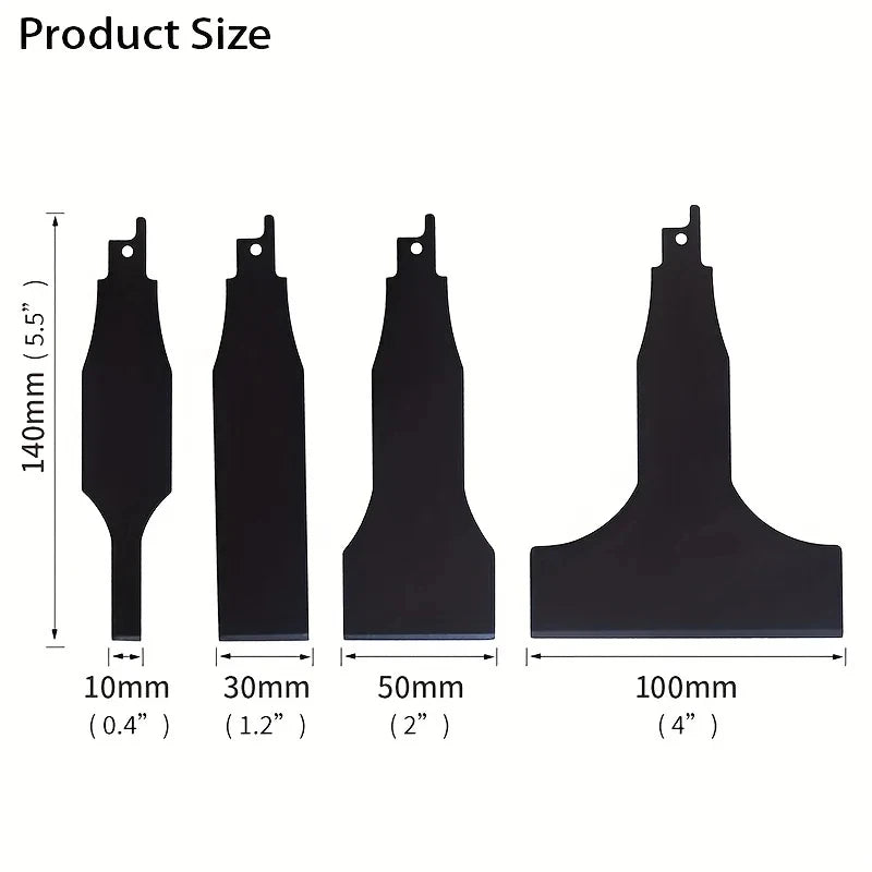 4PC Reciprocating Saw Blade Set for Steel, Tile, Putty Removal | Heavy Duty Wall & Floor Scraper Blades