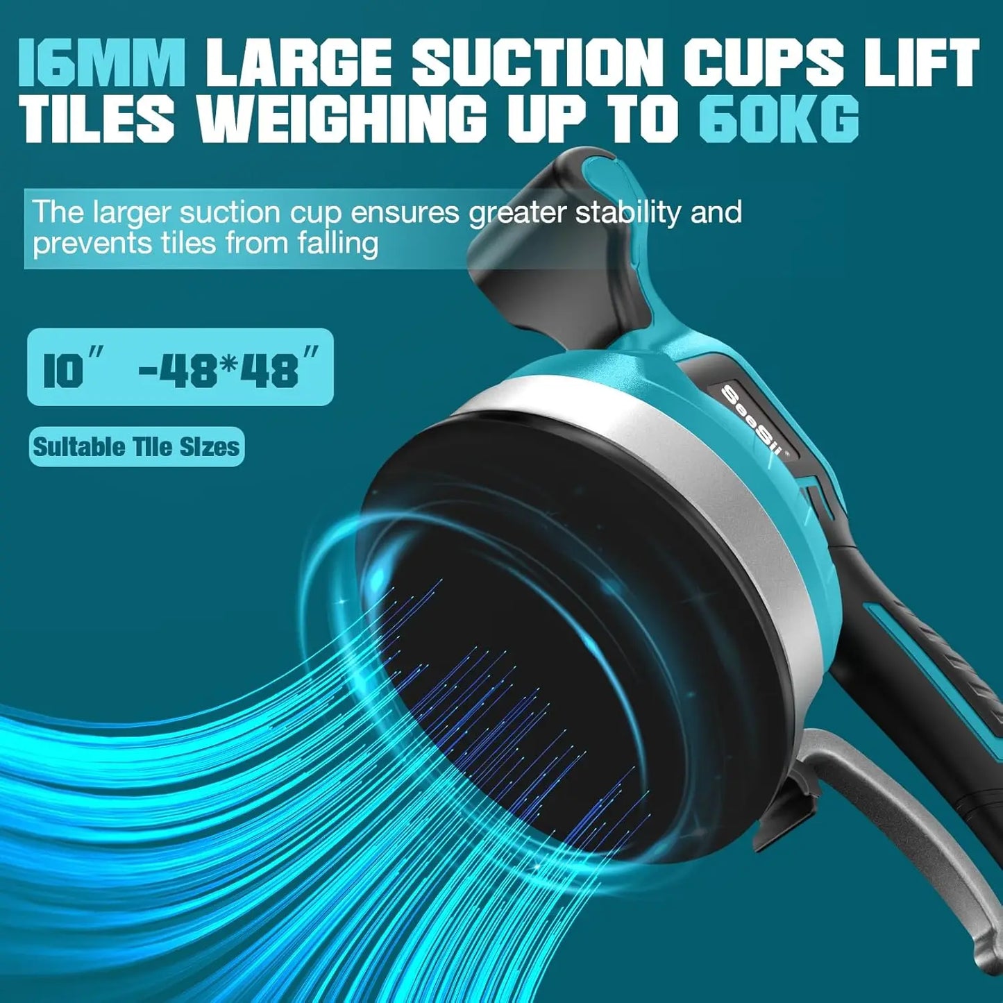 Machine Cordless Tile Vibration Leveling Seesii KP-160B – 12-Speed Adjustable with 160mm Suction & Dual Batteries (120LB Max Suction)